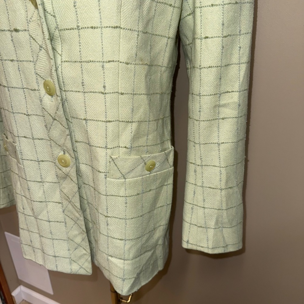 CARLISE Women's Light Green Plaid Blazer Jacket‎ Size 8 - Picture 2 of 8